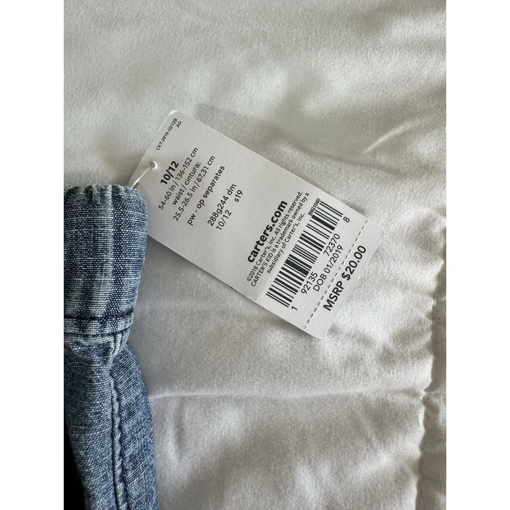 New Carter's Boy Pull-On Shorts Denim 10/12 Drawstring Stretch Blue 9